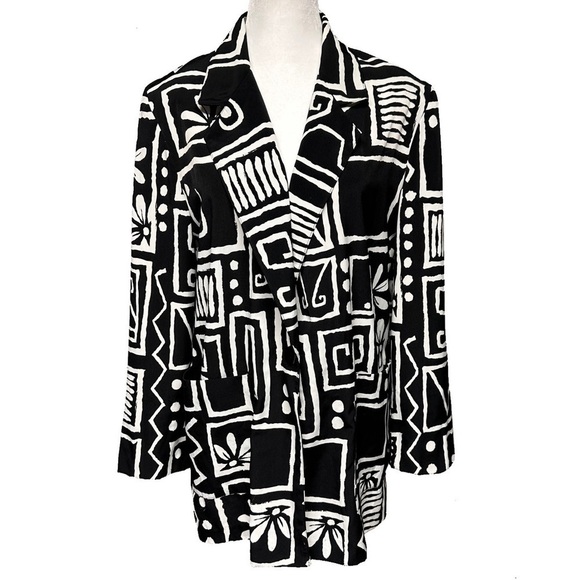 Vintage 90s Oversized Soft Michael Taylor Geometric Long Button Jacket Blazer S - Picture 2 of 11